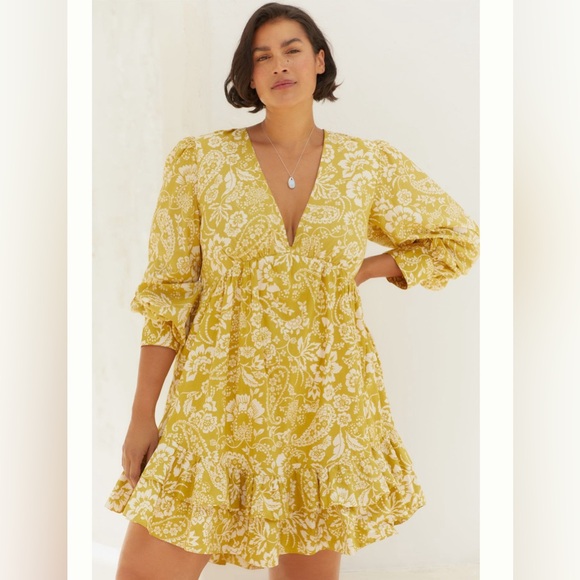 Maeve by Anthropologie long sleeve V-neck ruffle Mini dress Medium summer dress - Picture 11 of 14